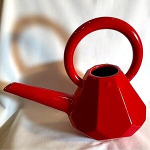 WATERING CAN Red Geometric with Circular Handle and Long Spout